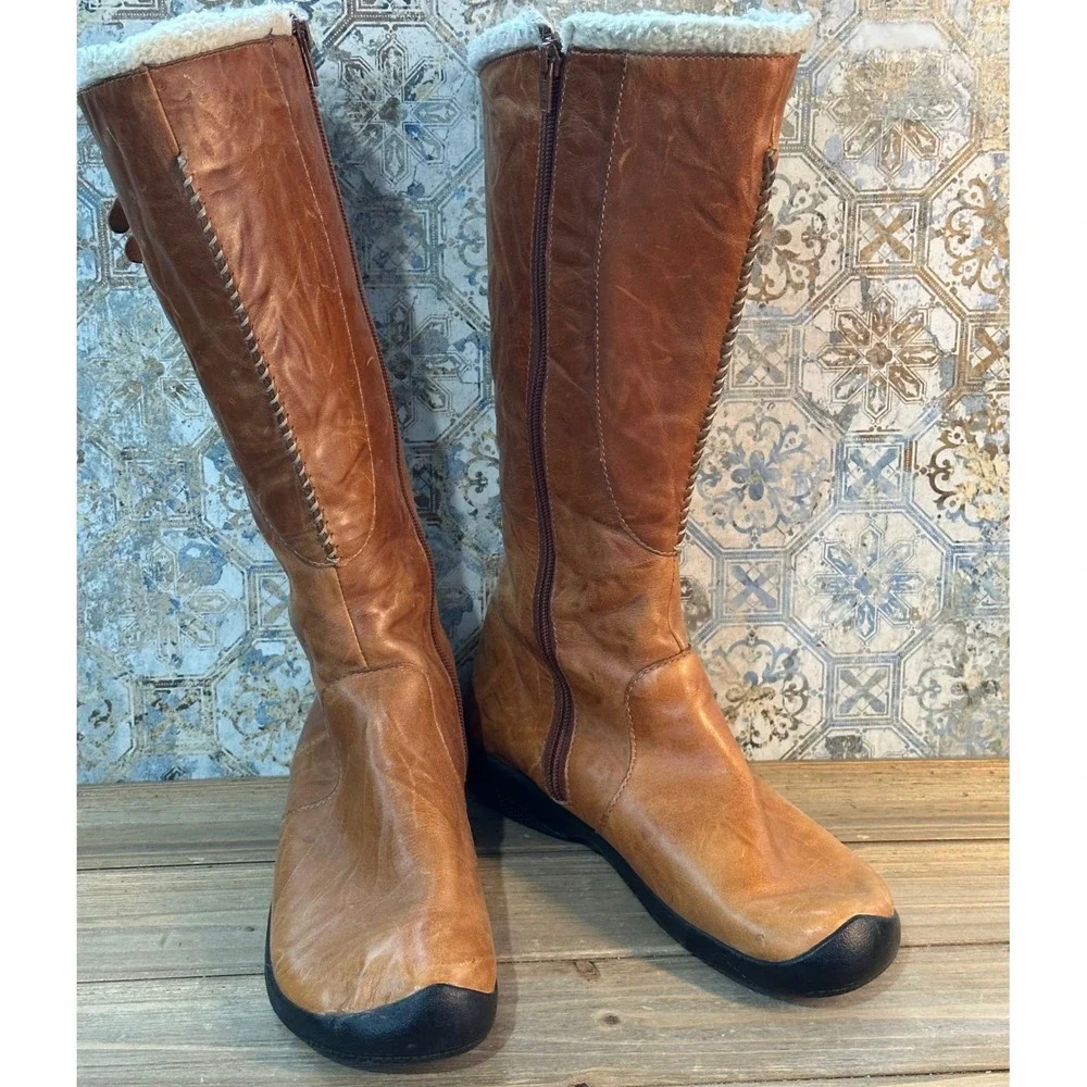 Keen Tall Leather Faux Fur Lined Boots Womens 9.5 Brown